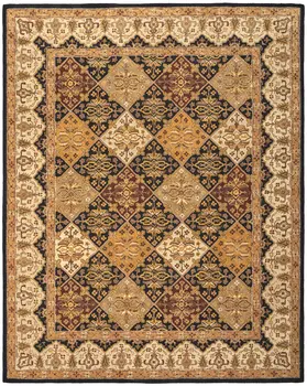 5' X 8' Gold Tan And Black Geometric Hand Tufted Area Rug