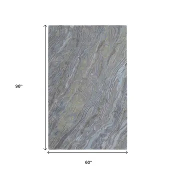 5' X 8' Blue Green And Gray Abstract Hand Tufted Area Rug