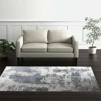 5' X 8' Blue And Ivory Abstract Hand Tufted Area Rug