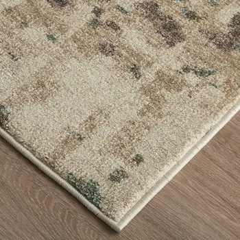 5' X 8' Ivory Blue And Purple Abstract Distressed Area Rug