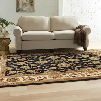 5' X 8' Black Gold And Tan Oriental Hand Tufted Area Rug