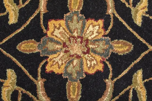 5' X 8' Black Gold And Tan Oriental Hand Tufted Area Rug
