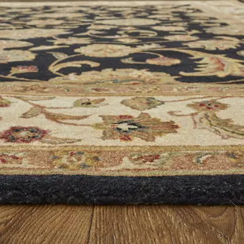 5' X 8' Black Gold And Tan Oriental Hand Tufted Area Rug