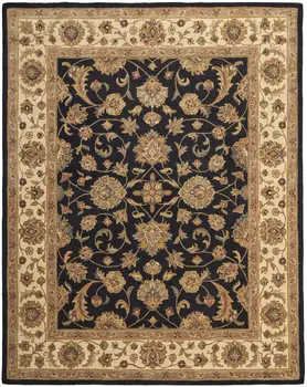 5' X 8' Black Gold And Tan Oriental Hand Tufted Area Rug