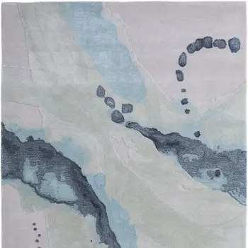 5' X 8' Green Blue And Ivory Abstract Hand Tufted Area Rug