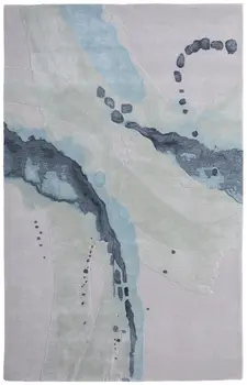 5' X 8' Green Blue And Ivory Abstract Hand Tufted Area Rug