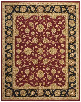 5' X 8' Red Black And Gold Oriental Hand Tufted Area Rug