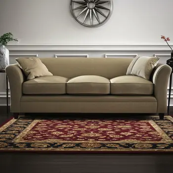 5' X 8' Red Black And Gold Oriental Hand Tufted Area Rug