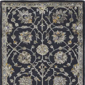 5' X 8' Blue Silver And Gray Floral Hand Tufted Area Rug