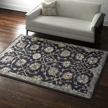 5' X 8' Blue Silver And Gray Floral Hand Tufted Area Rug