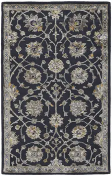 5' X 8' Blue Silver And Gray Floral Hand Tufted Area Rug