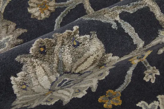 5' X 8' Blue Silver And Gray Floral Hand Tufted Area Rug