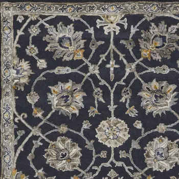 5' X 8' Blue Silver And Gray Floral Hand Tufted Area Rug