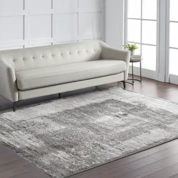 5' X 8' Gray Black And Taupe Abstract Distressed Area Rug