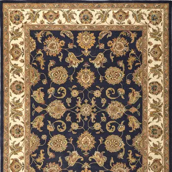 5' X 8' Blue Tan And Gold Oriental Hand Tufted Area Rug