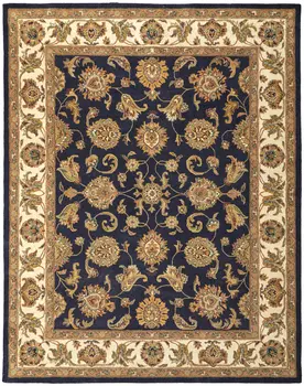5' X 8' Blue Tan And Gold Oriental Hand Tufted Area Rug