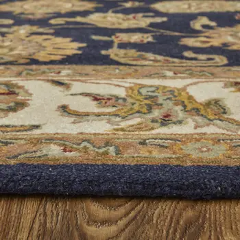 5' X 8' Blue Tan And Gold Oriental Hand Tufted Area Rug
