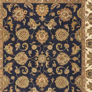 5' X 8' Blue Tan And Gold Oriental Hand Tufted Area Rug