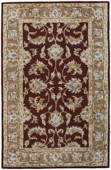 5' X 8' Red Tan And Ivory Oriental Hand Tufted Area Rug
