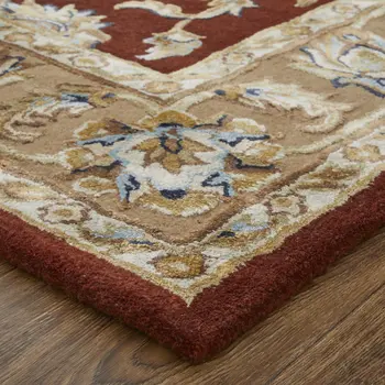 5' X 8' Red Tan And Ivory Oriental Hand Tufted Area Rug