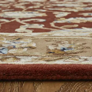 5' X 8' Red Tan And Ivory Oriental Hand Tufted Area Rug