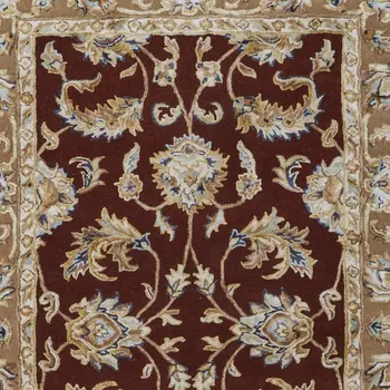 5' X 8' Red Tan And Ivory Oriental Hand Tufted Area Rug