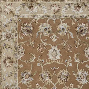 5' X 8' Tan And Ivory Floral Hand Tufted Area Rug