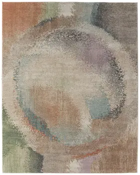 5' X 8' Brown Tan And Blue Abstract Distressed Area Rug