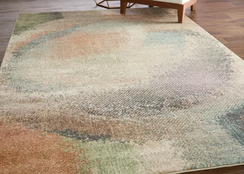 5' X 8' Brown Tan And Blue Abstract Distressed Area Rug