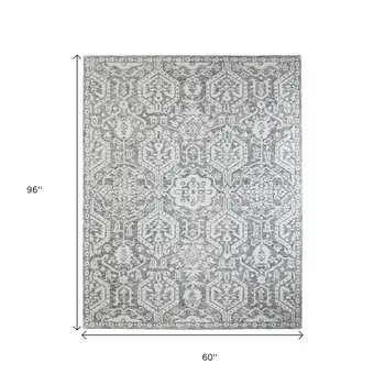 5' X 8' Gray And White Geometric Hand Tufted Area Rug