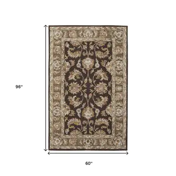 5' X 8' Brown Tan And Ivory Oriental Hand Tufted Area Rug