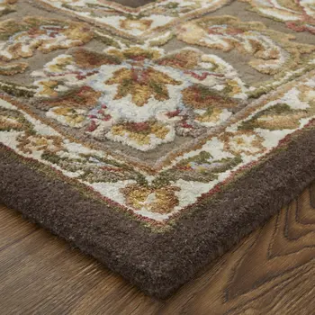 5' X 8' Brown Tan And Ivory Oriental Hand Tufted Area Rug