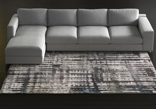 7' X 10' Gray Black And Ivory Abstract Distressed Area Rug