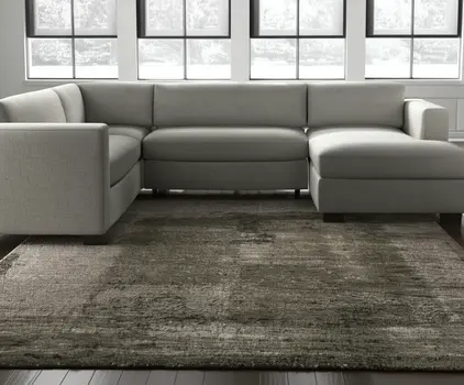 7' X 10' Green And Tan Abstract Distressed Area Rug