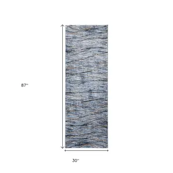 8' Blue Ivory And Tan Abstract Runner Rug