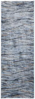 8' Blue Ivory And Tan Abstract Runner Rug