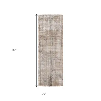 8' Brown Tan And Ivory Abstract Distressed Runner Rug