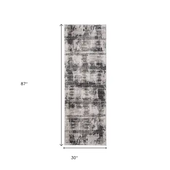 8' Gray And Ivory Abstract Runner Rug