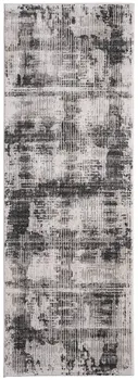 8' Gray And Ivory Abstract Runner Rug