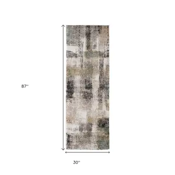 8' Gray Taupe And Ivory Abstract Distressed Runner Rug