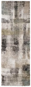 8' Gray Taupe And Ivory Abstract Distressed Runner Rug