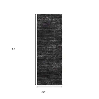 8' Black Silver And Gray Runner Rug