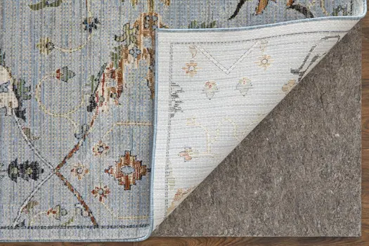 8' Blue Green And Ivory Floral Runner Rug