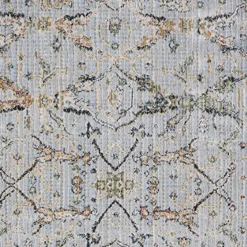 8' Blue Green And Ivory Floral Runner Rug