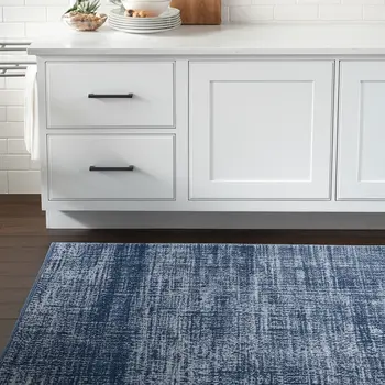 8' Blue And Silver Runner Rug