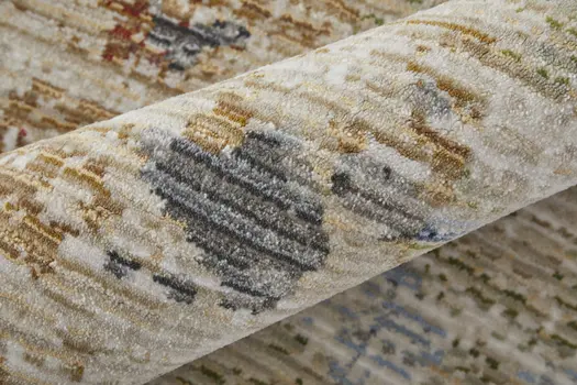8' Ivory Blue And Red Abstract Runner Rug