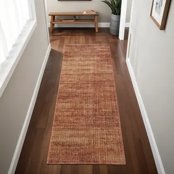 8' Brown Red And Tan Runner Rug