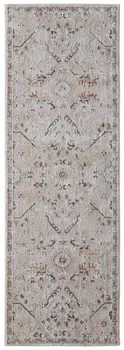 8' Taupe Ivory And Blue Abstract Distressed Runner Rug With Fringe