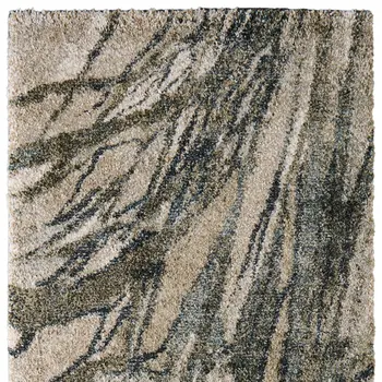 8' Gray Green And Ivory Abstract Runner Rug