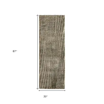 8' Green And Tan Abstract Runner Rug